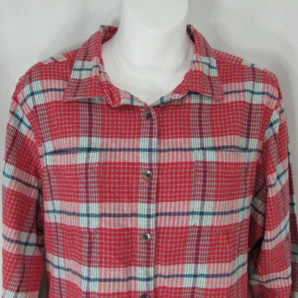 Woolrich Tops - Woolrich Plaid Flannel XL Womens Pink Red Button Up Pockets 100% Cotton